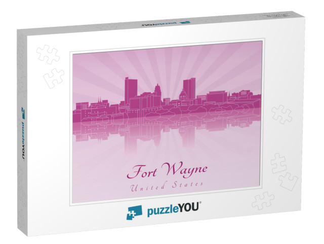 Fort Wayne Skyline in Purple Radiant Orchid in Editable V... Jigsaw Puzzle