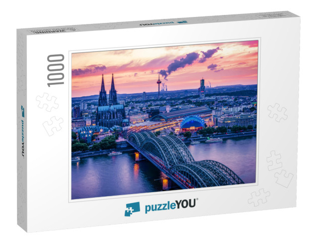 Cologne Skyline During Sunset, Cologne Bridge with Cathed... Jigsaw Puzzle with 1000 pieces