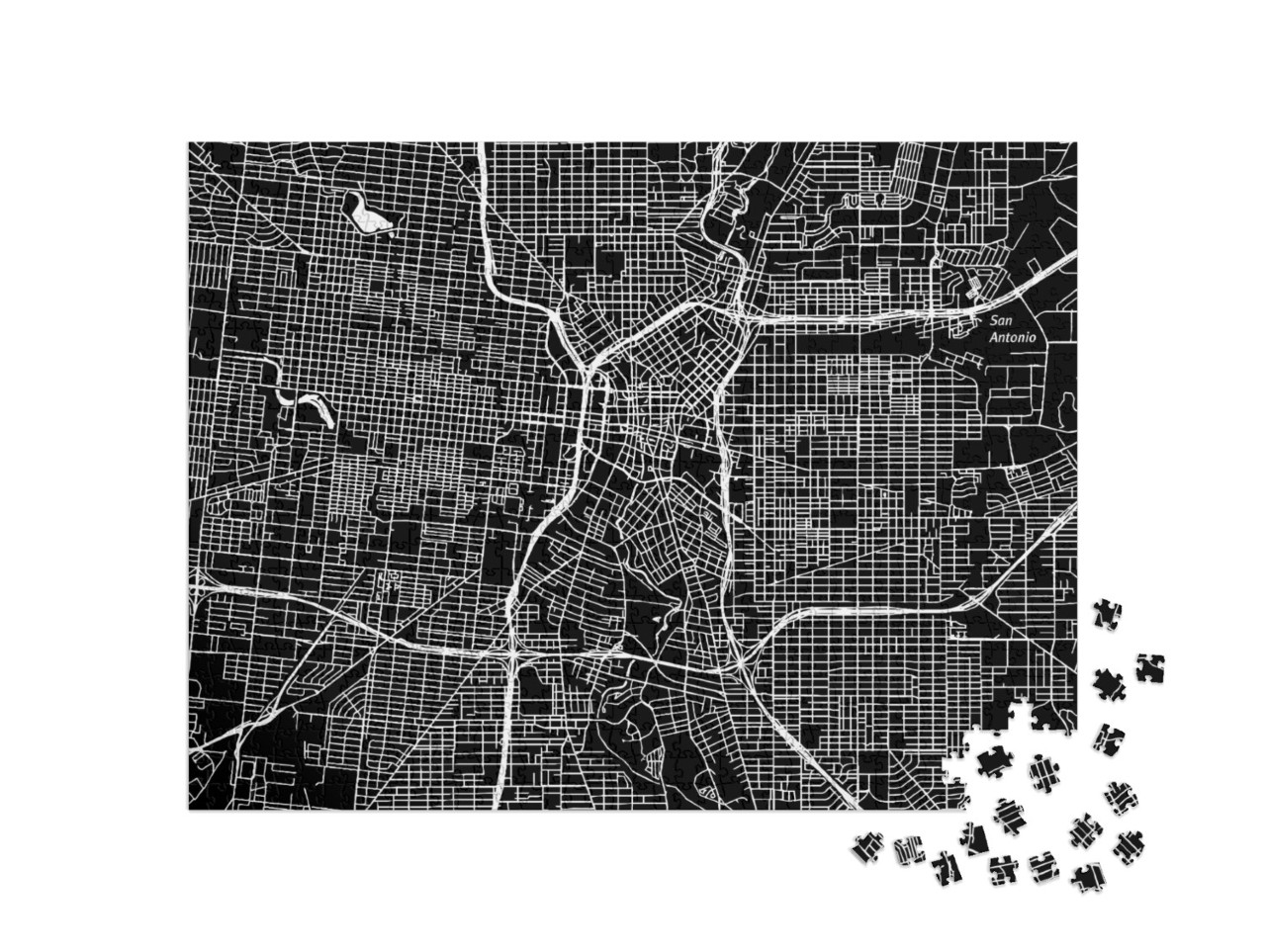 San Antonio, Texas. Downtown Vector Map. City Name on a S... Jigsaw Puzzle with 1000 pieces