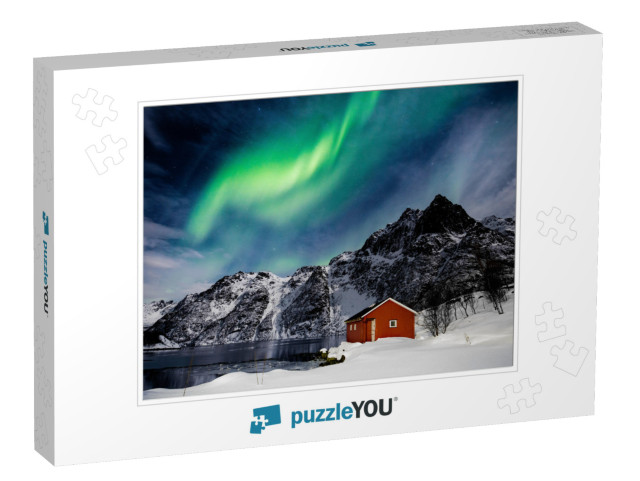 Lofoten Islands, Svolvaer, Northern Lights Over a Frozen... Jigsaw Puzzle