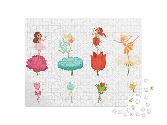 Set of Little Fairies Hovering Over Beautiful Flow... Jigsaw Puzzle with 1000 pieces