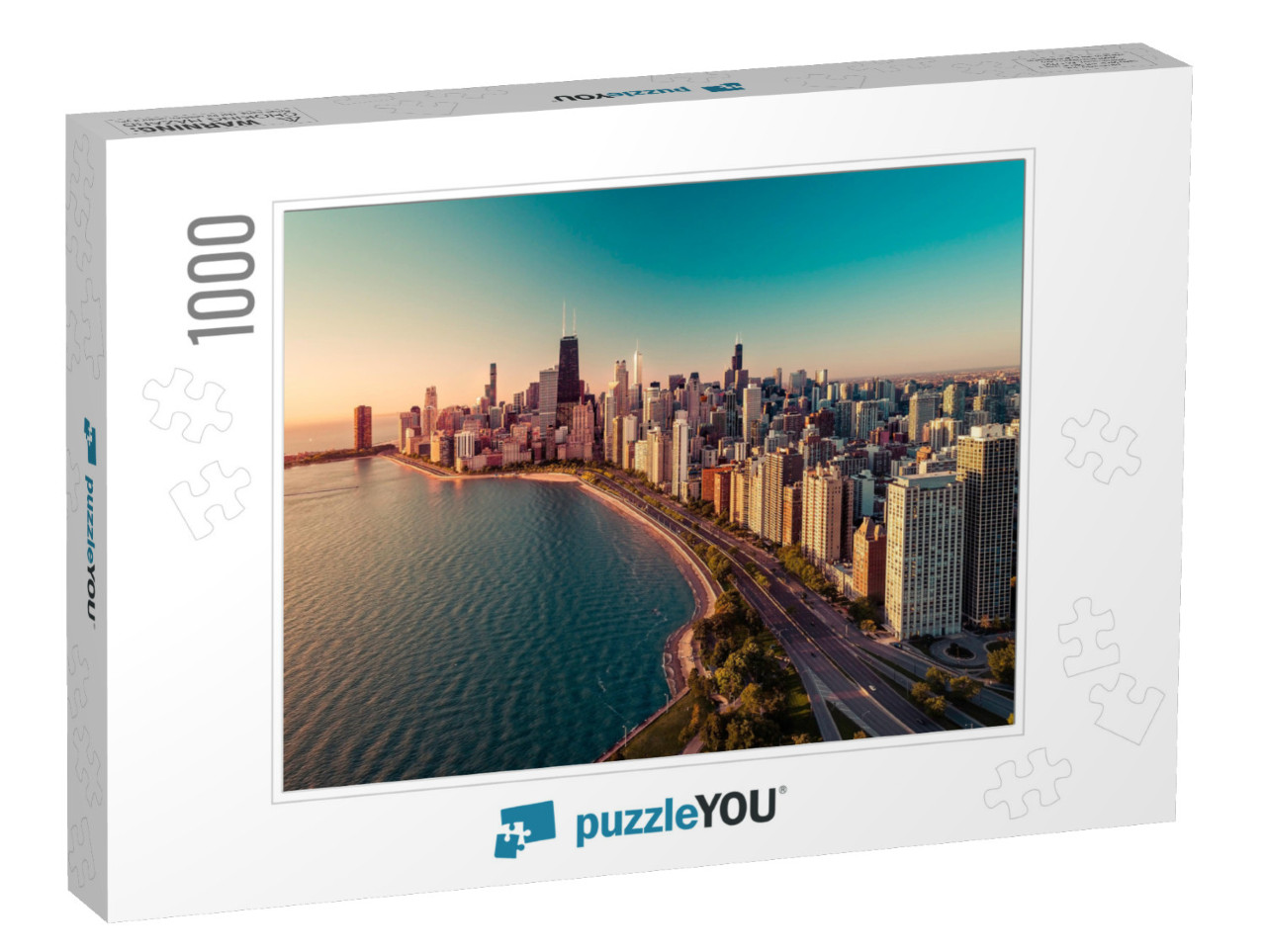 Chicago Skyline Aerial View with Sunrise Above Downtown B... Jigsaw Puzzle with 1000 pieces