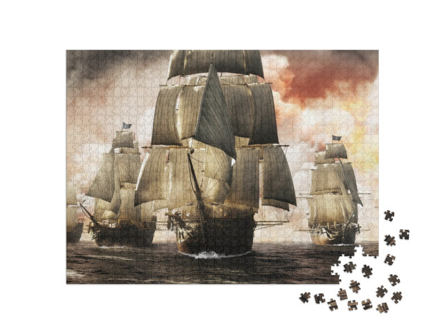 Front View of a Raider Pirate Ship Fleet Piercing Through... Jigsaw Puzzle with 1000 pieces