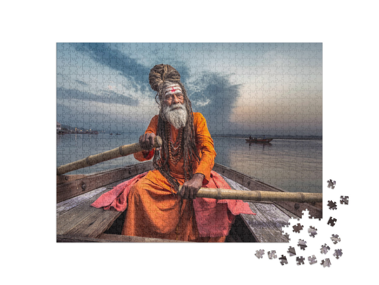 Portrait of Sadhu Baba Nondo Somendrah, Varanasi, India... Jigsaw Puzzle with 1000 pieces