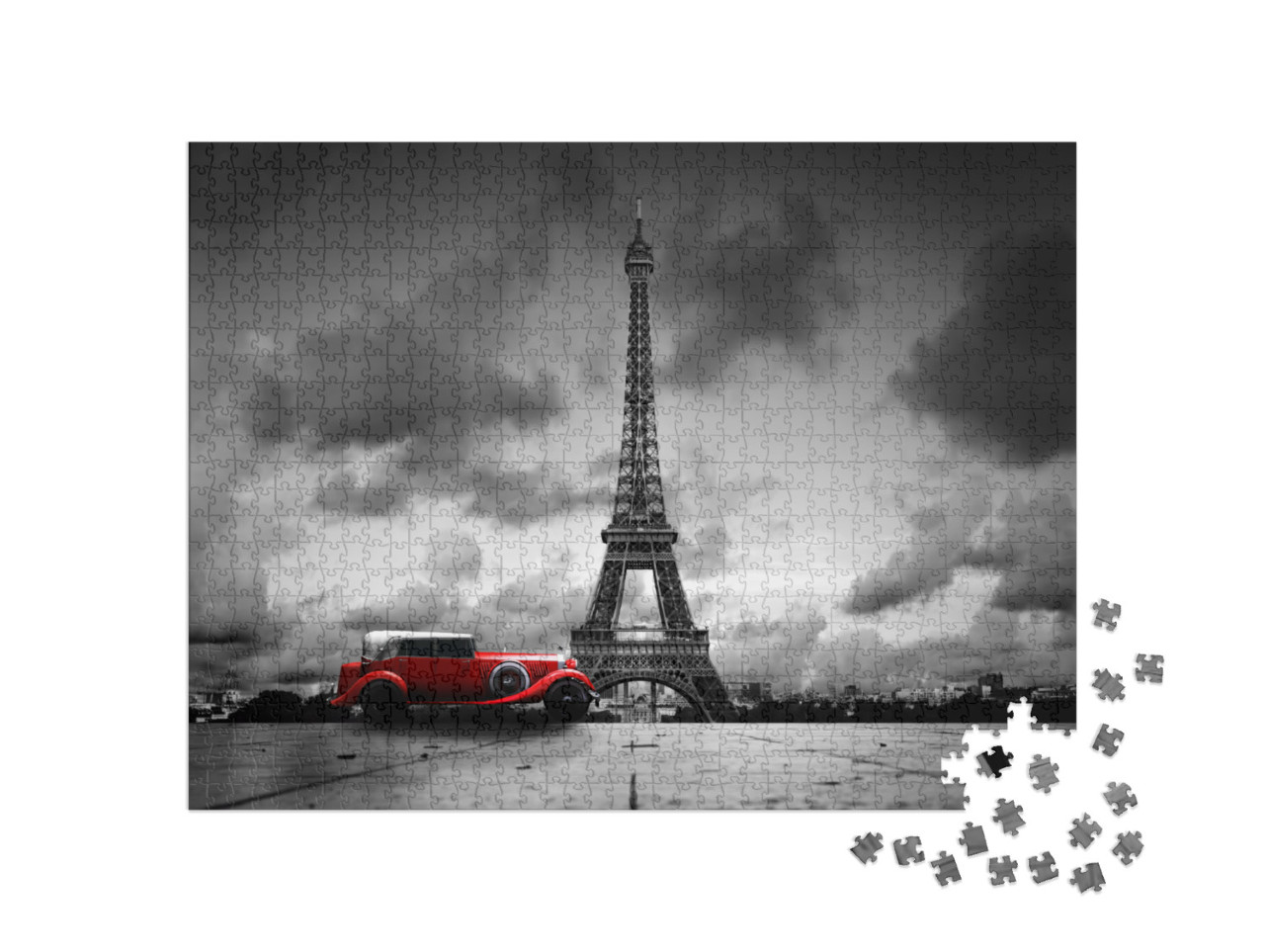 Artistic Image of Eiffel Tower, Paris, France & Red Retro... Jigsaw Puzzle with 1000 pieces