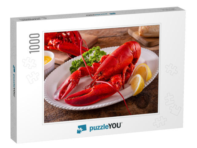 Fresh Cooked American Lobster on a Plate with Lemon... Jigsaw Puzzle with 1000 pieces