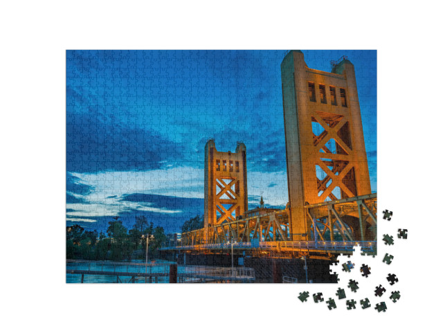 Sacramento Tower Bridge At Blue Hour on a Cold Evening... Jigsaw Puzzle with 1000 pieces