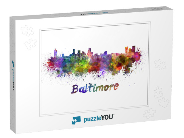 Baltimore Skyline in Watercolor Splatters with Clipping P... Jigsaw Puzzle