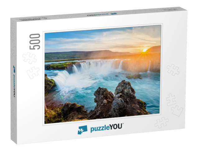 Godafoss Waterfall At Sunset, Iceland, Europe... Jigsaw Puzzle with 500 pieces