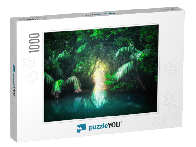 Fantasy Jungle Landscape of Turquoise Tropical Lake in Ma... Jigsaw Puzzle with 1000 pieces