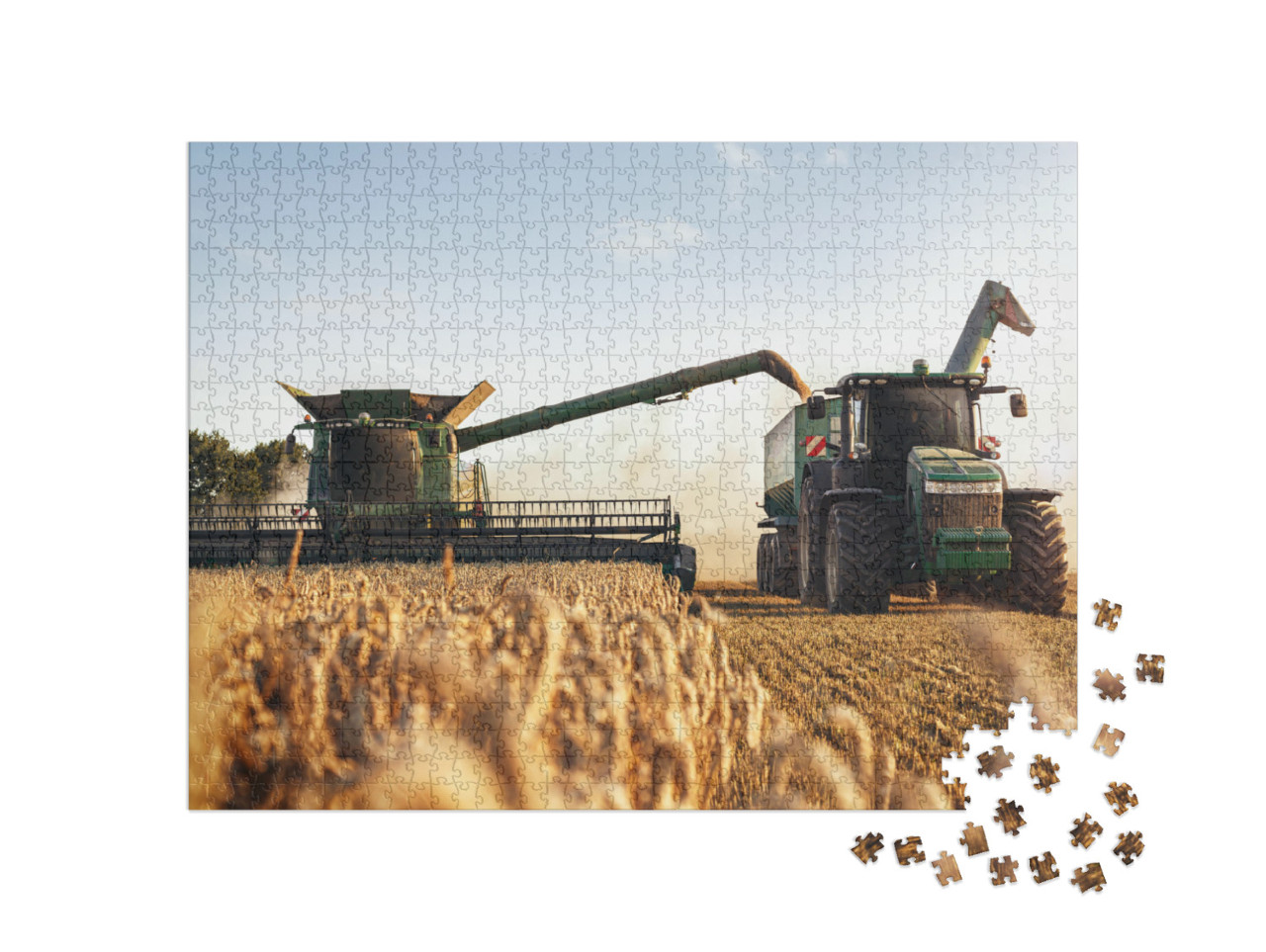 Combine Harvester & a Tractor Working on a Wheat Field... Jigsaw Puzzle with 1000 pieces