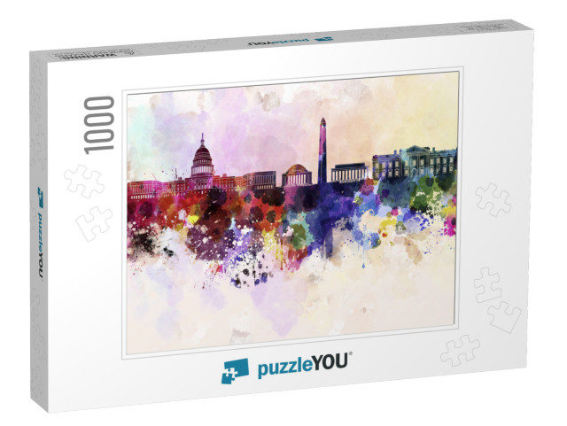 Washington Dc Skyline in Watercolor Background... Jigsaw Puzzle with 1000 pieces