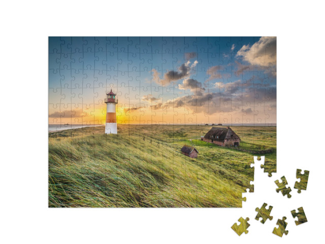 Sunrise At Lighthouse in List on the Island of Sylt, Schl... Jigsaw Puzzle with 200 pieces