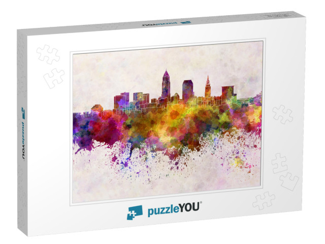 Cleveland Skyline in Watercolor Background... Jigsaw Puzzle