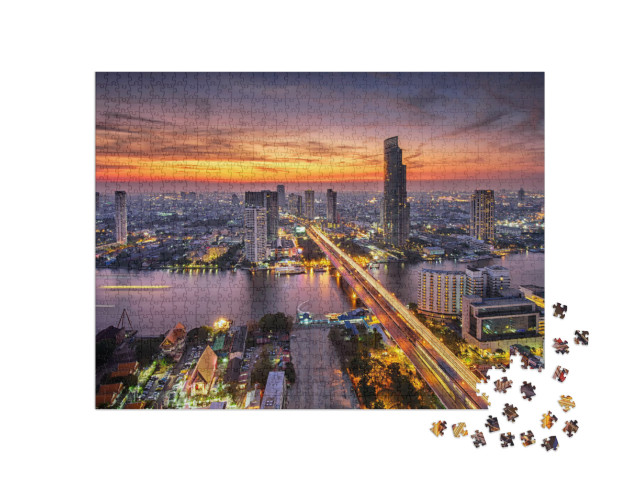 Bangkok City At Sunset Taksin Bridge... Jigsaw Puzzle with 1000 pieces