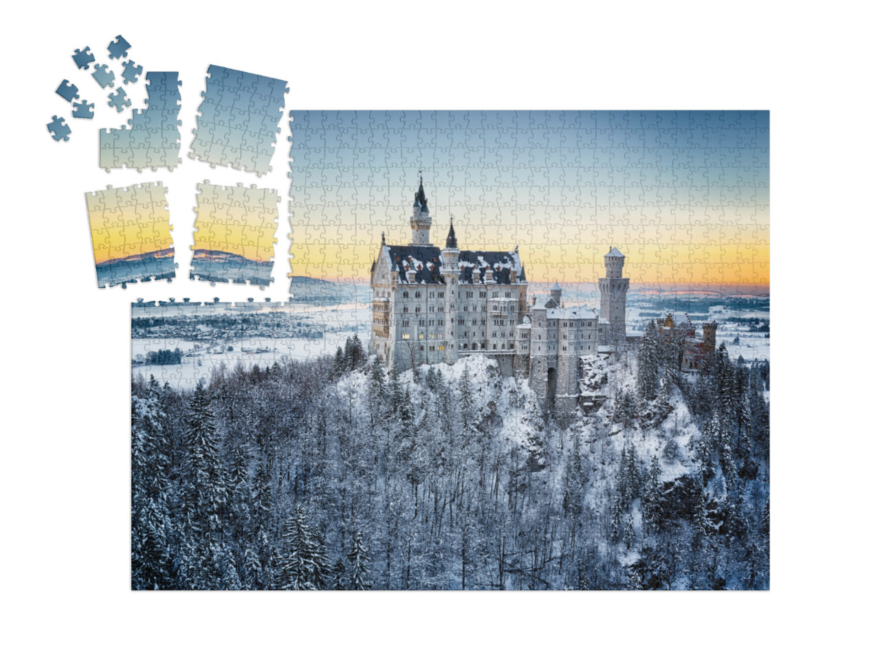 Neuschwanstein Castle At Sunset in Winter Landscape. Germ... | Jigsaw Puzzle Advent Calendar