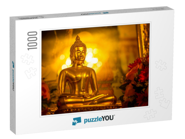 Yellow-Gold Buddha & Golden Orange Background Make the Bu... Jigsaw Puzzle with 1000 pieces