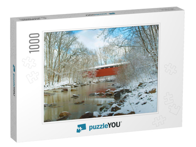 Everett Covered Bridge in the Winter. Located in Cuyahoga... Jigsaw Puzzle with 1000 pieces