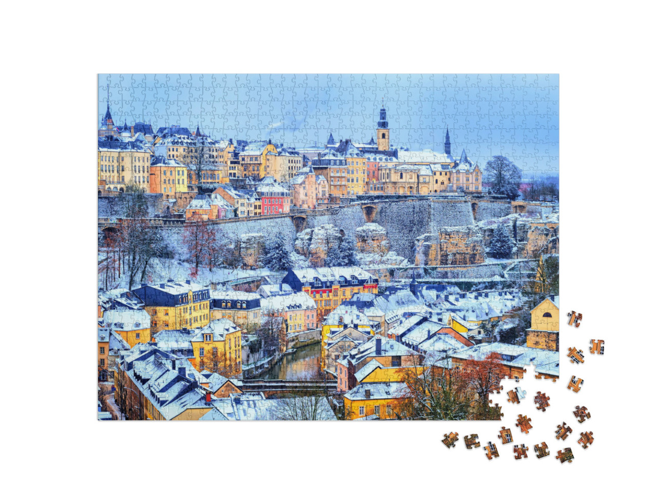 Old Town of Luxembourg City Snow White in Winter, Europe... Jigsaw Puzzle with 1000 pieces