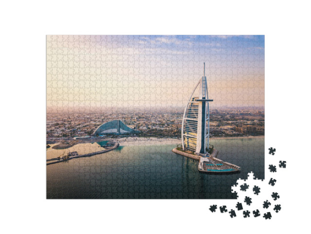 Dubai Seaside Skyline & Burj Al Arab Luxury Hotel Aerial... Jigsaw Puzzle with 1000 pieces