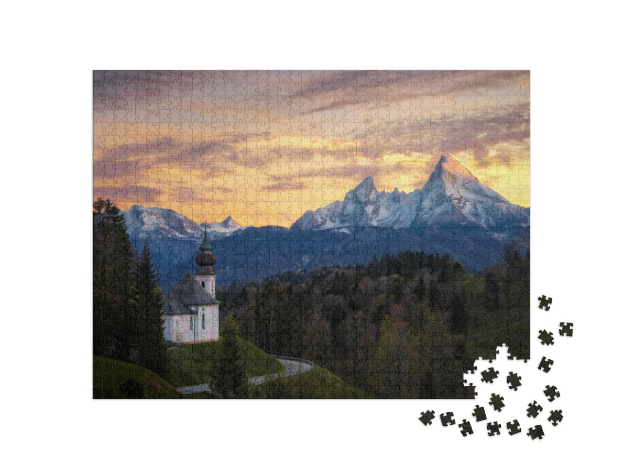 Maria Gern Chapel Above Berchtesgaden with Watzmann in th... Jigsaw Puzzle with 1000 pieces