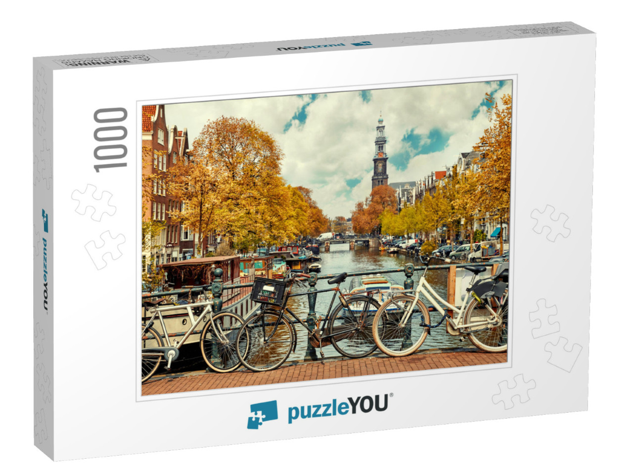 Bike Over Canal Amsterdam City. Picturesque Town Landscap... Jigsaw Puzzle with 1000 pieces