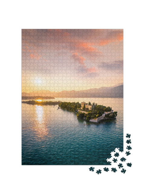 Isola Del Garda with Villa Borghese During Sunset. Aerial... Jigsaw Puzzle with 1000 pieces