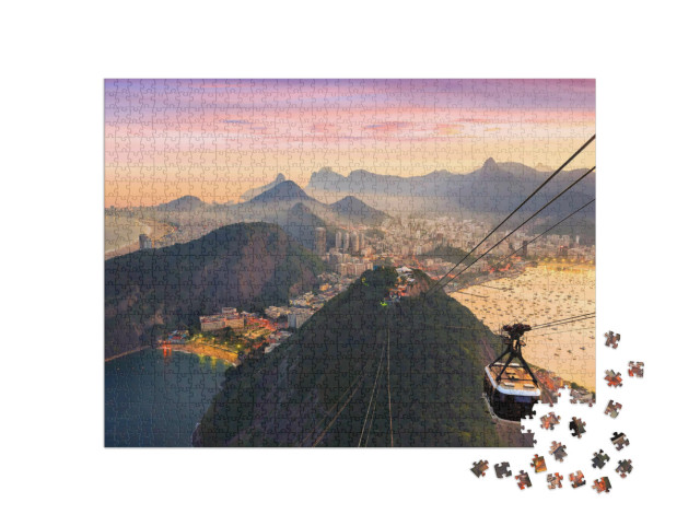 Night View of Copacabana Beach, Urca & Botafogo from Suga... Jigsaw Puzzle with 1000 pieces