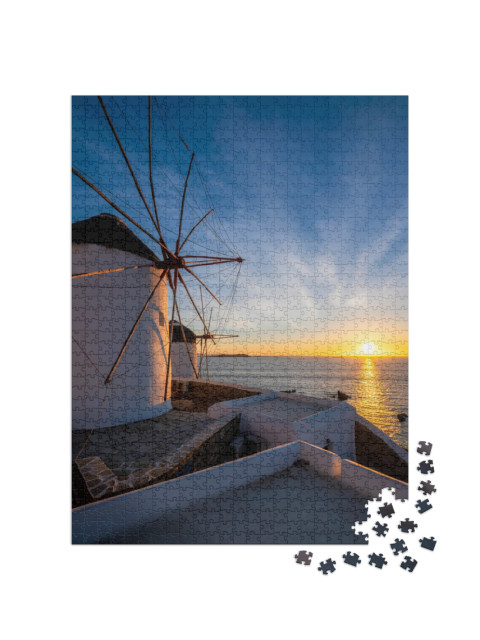 Scenic View of Famous Mykonos Chora Town Windmills. Tradi... Jigsaw Puzzle with 1000 pieces