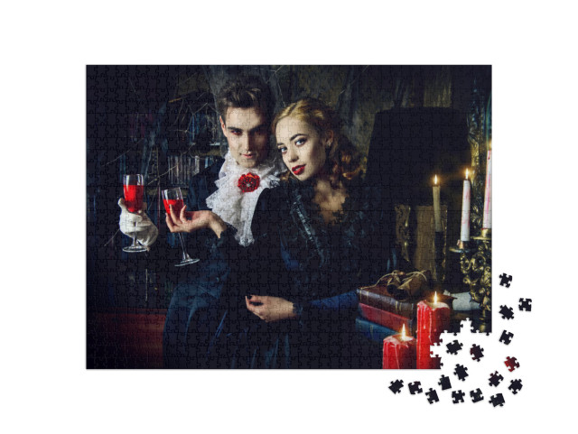 Beautiful Man & Woman Vampires Dressed in Medieval Clothi... Jigsaw Puzzle with 1000 pieces