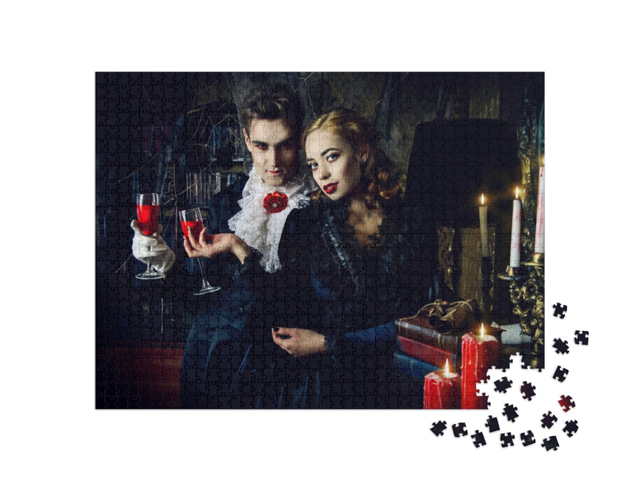 Beautiful Man & Woman Vampires Dressed in Medieval Clothi... Jigsaw Puzzle with 1000 pieces