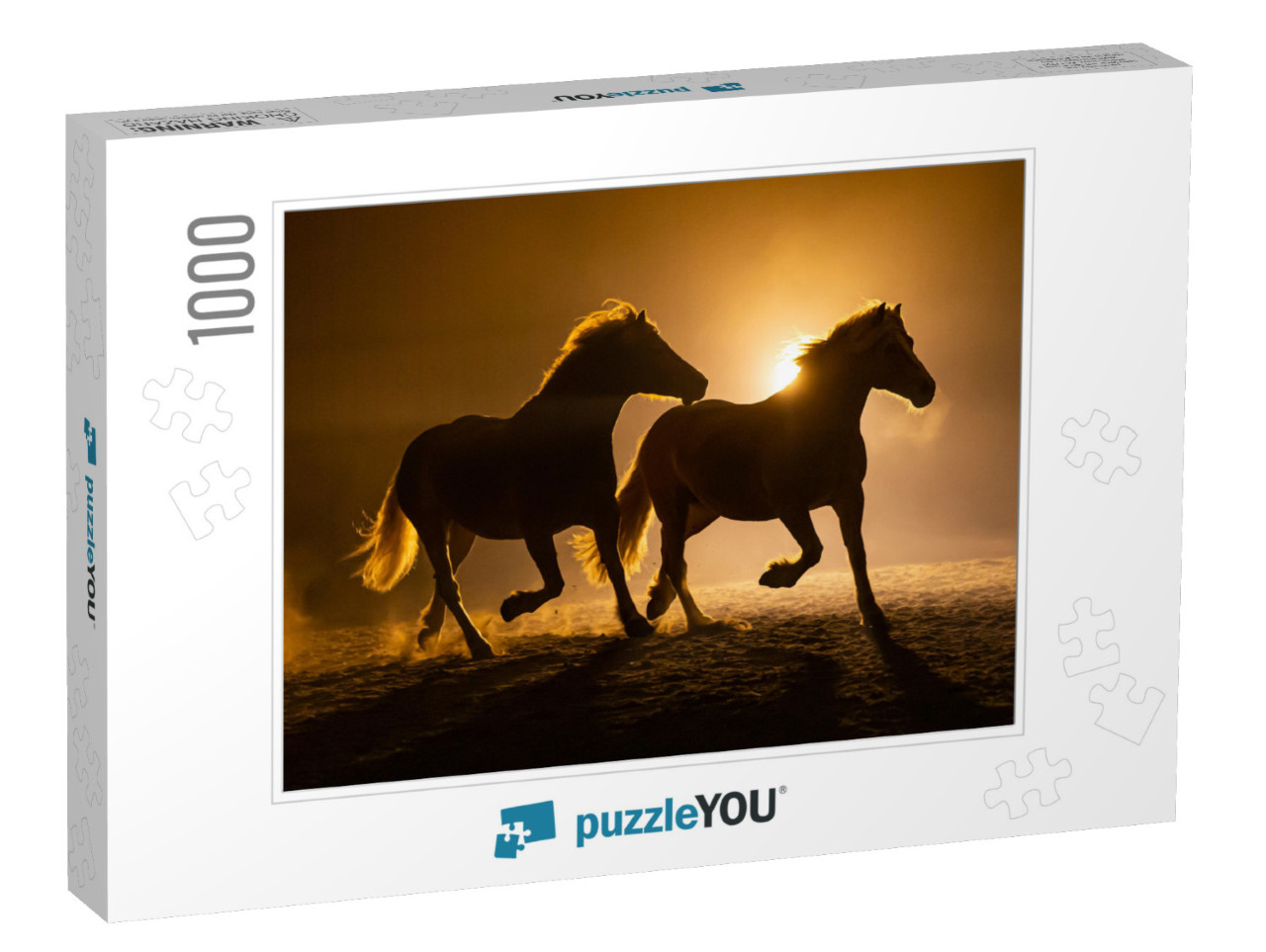 Silhouette of Two Galloping Haflinger Horses in a Orange... Jigsaw Puzzle with 1000 pieces