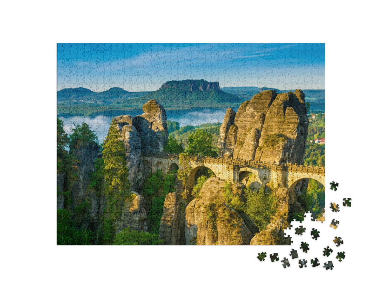 Bridge Named Bastei in Saxon Switzerland, At Sunrise & th... Jigsaw Puzzle with 1000 pieces