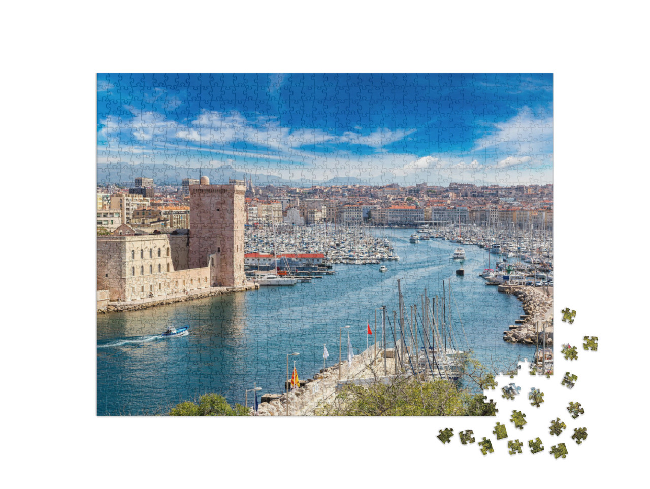 Saint Jean Castle & Cathedral De La Major & the Vieux Por... Jigsaw Puzzle with 1000 pieces