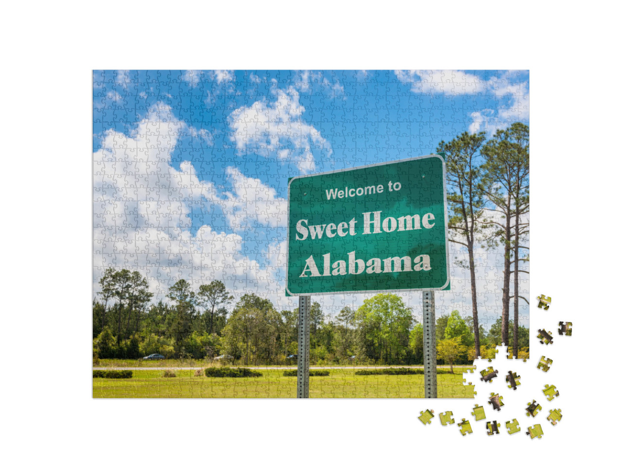 Welcome to Sweet Home Alabama Road Sign Along Interstate... Jigsaw Puzzle with 1000 pieces