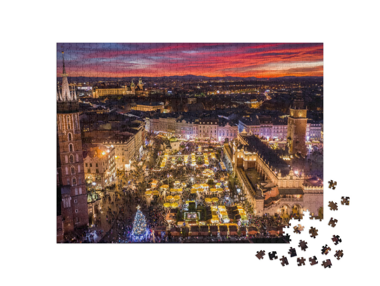 Christmas Stalls on the Main Square in Cracow, Poland... Jigsaw Puzzle with 1000 pieces