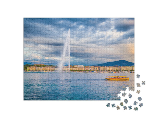 Panoramic View of Historic Geneva Skyline with Famous Jet... Jigsaw Puzzle with 1000 pieces