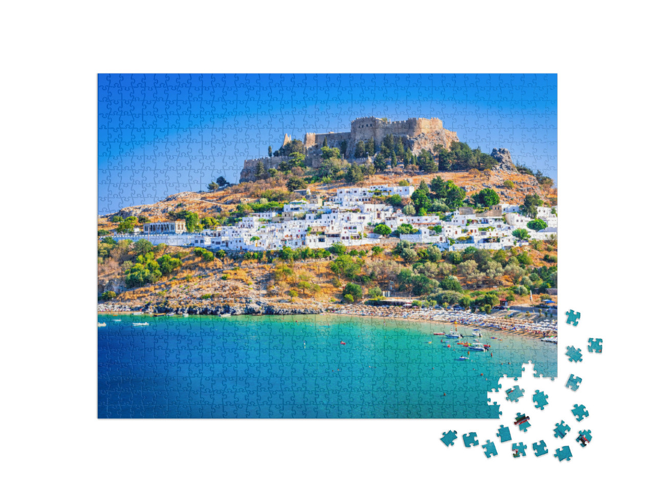 Rhodes, Greece. Lindos Small Whitewashed Village & the Ac... Jigsaw Puzzle with 1000 pieces