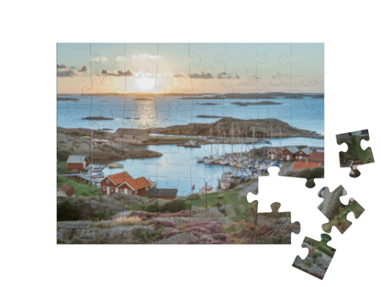 Fishing Harbor of Swedish Skerry Island of Ramsoe, Wester... Jigsaw Puzzle with 48 pieces