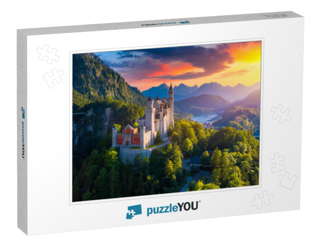 Aerial View of Neuschwanstein Castle with Scenic Mountain... Jigsaw Puzzle