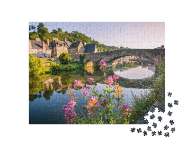 Dinan Old Medieval Bridge & Stone Houses Reflecting in Ra... Jigsaw Puzzle with 1000 pieces