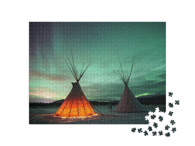 Indian Tipies Under the Northern Lights in Whitehorse, Yu... Jigsaw Puzzle with 1000 pieces