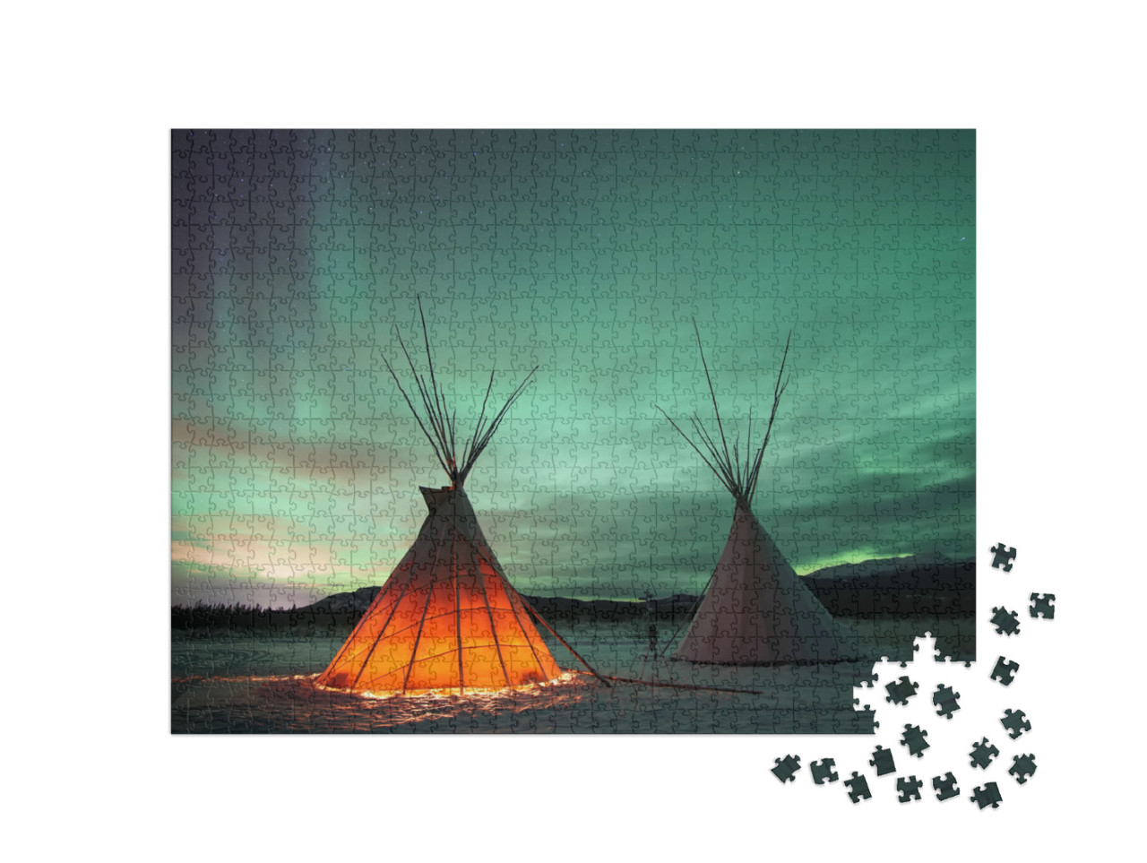 Indian Tipies Under the Northern Lights in Whitehorse, Yu... Jigsaw Puzzle with 1000 pieces