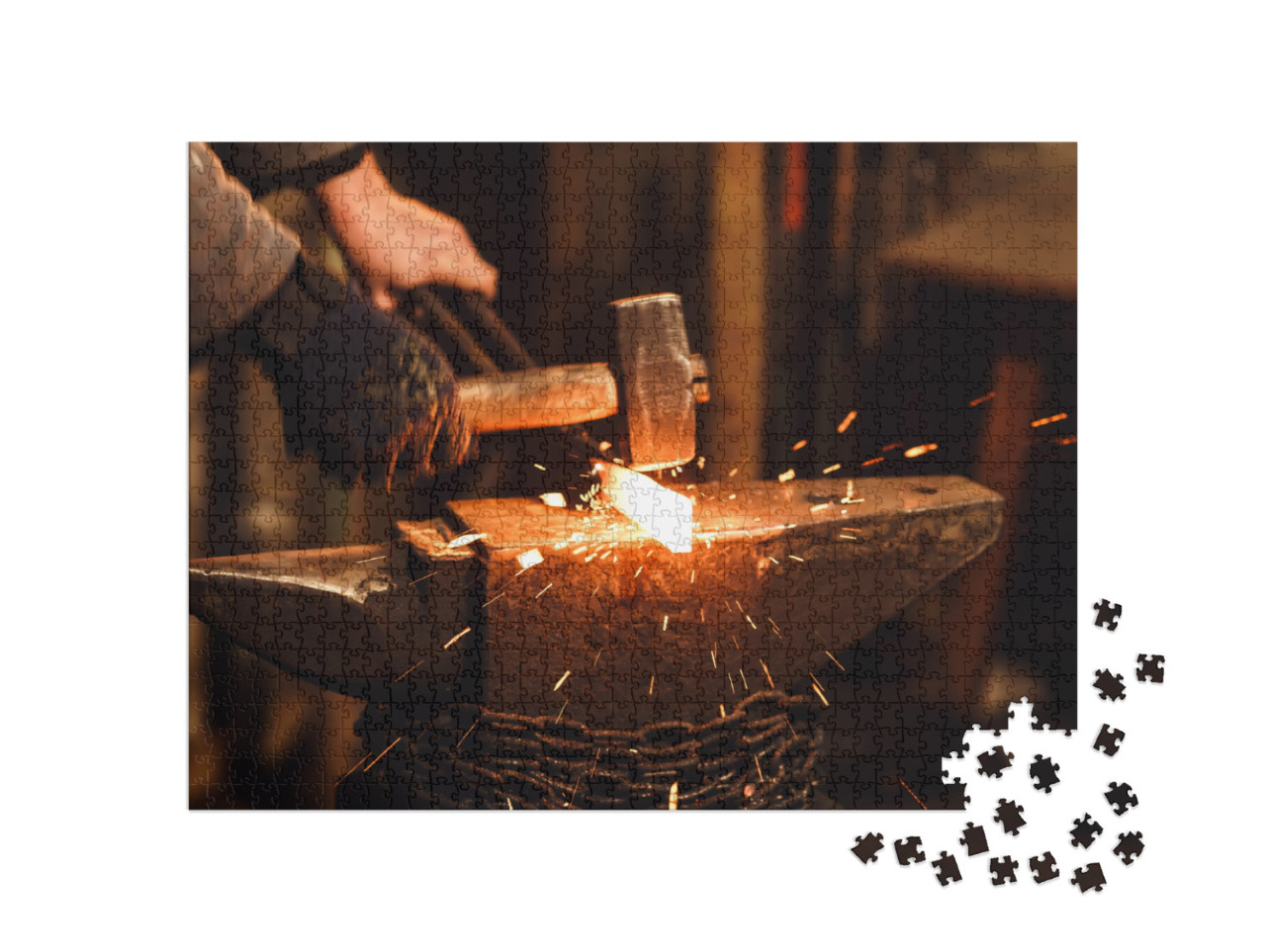 The Blacksmith Manually Forging the Red-Hot Metal on the... Jigsaw Puzzle with 1000 pieces