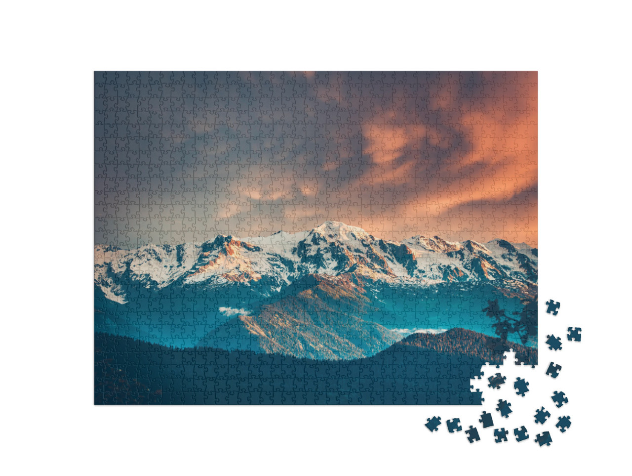 Beautiful Colorful Sunset Over the Snowy Mountain Range &... Jigsaw Puzzle with 1000 pieces