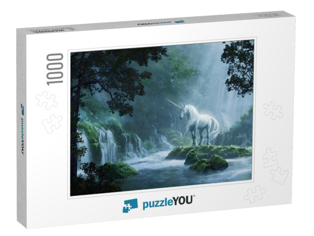 A Beautiful Unicorn in a Magical Forest - Digital Illustr... Jigsaw Puzzle with 1000 pieces