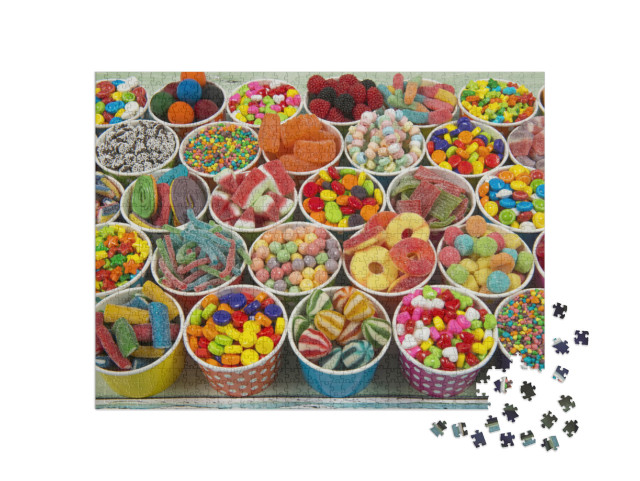 Candy in Colored Cups Photo Collage Jigsaw Puzzle with 1000 pieces