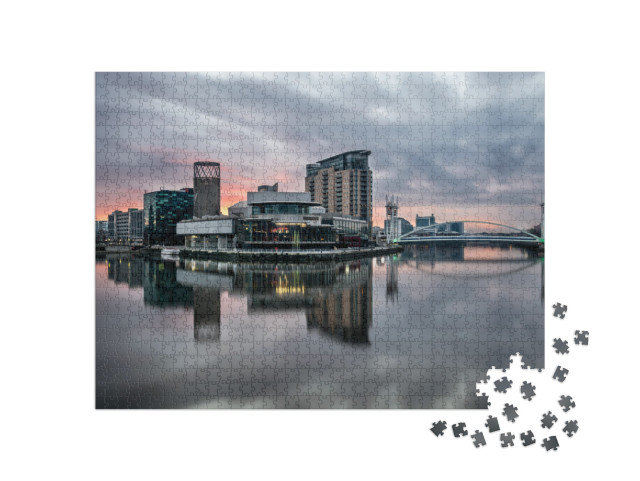 Long Exposure At Salford Quays on a Calm Morning with Bea... Jigsaw Puzzle with 1000 pieces