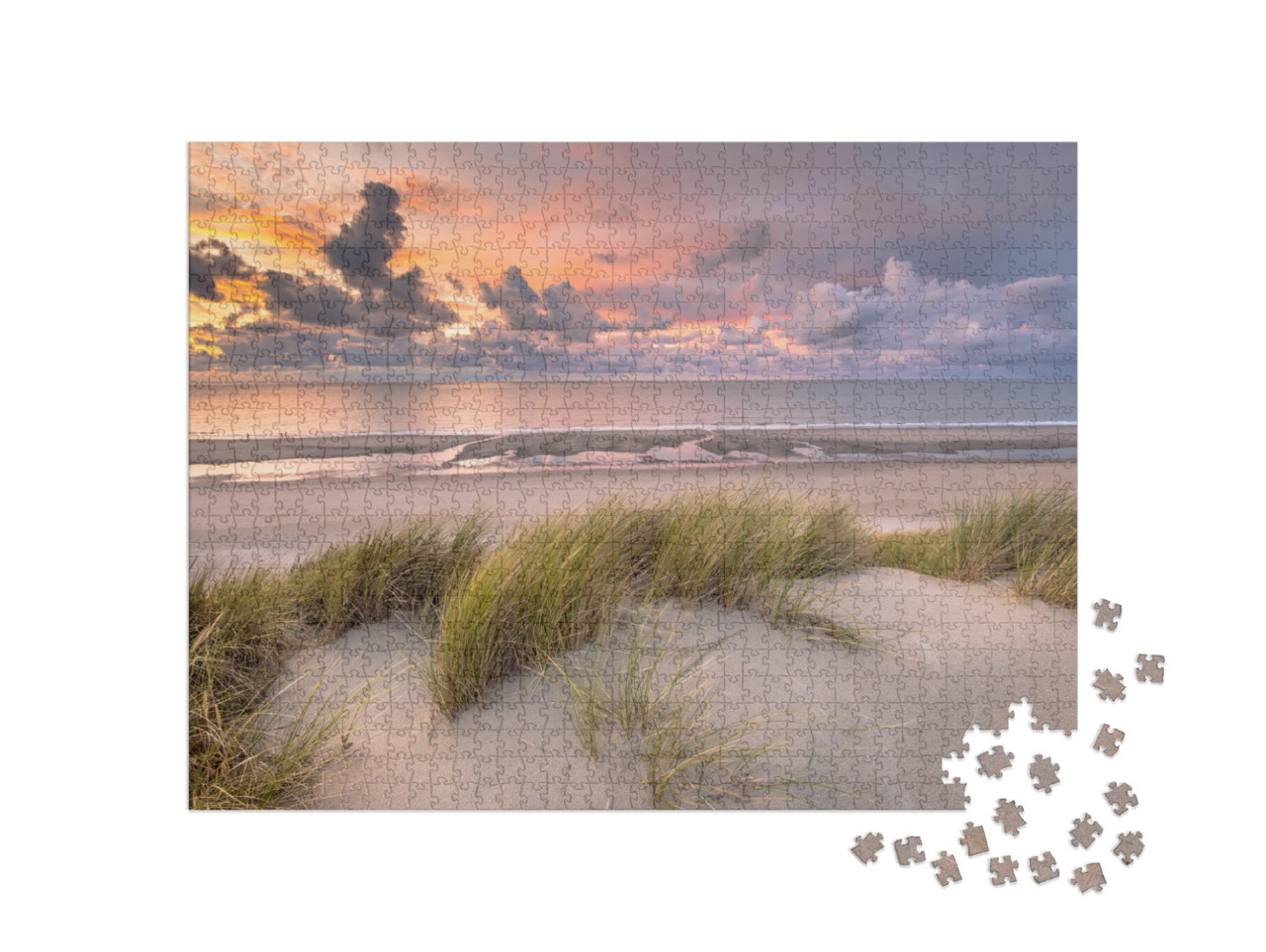 Sunset View from Dune Top Over North Sea & Canal in Zeela... Jigsaw Puzzle with 1000 pieces