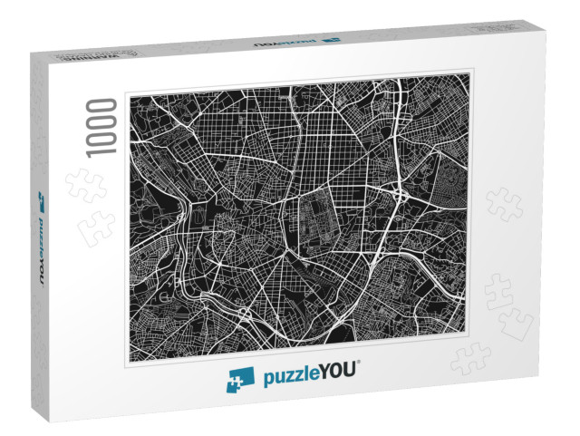 Black & White Vector City Map of Madrid with Well Organiz... Jigsaw Puzzle with 1000 pieces